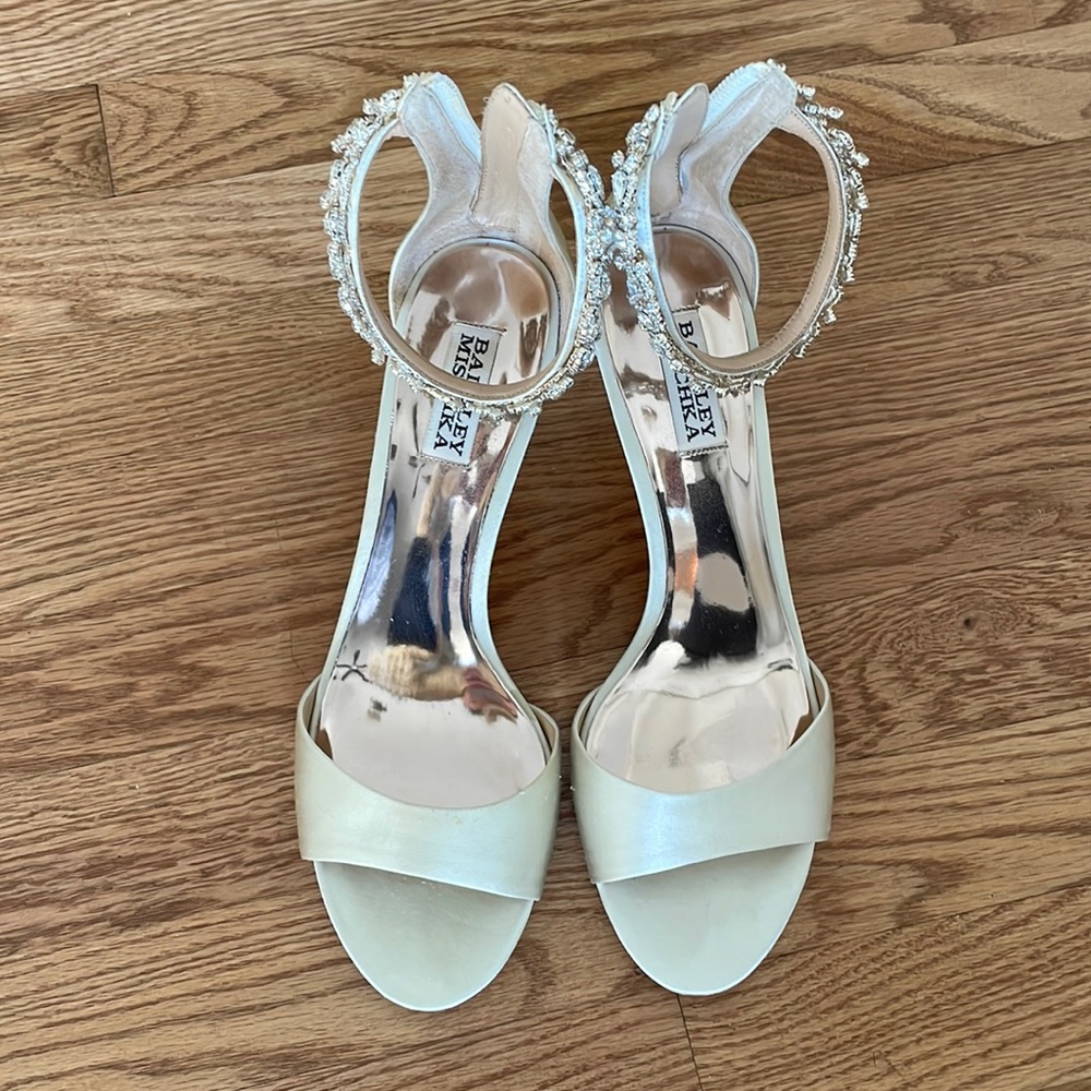 Badgley Mischka open toe heel with diamond ankle strap